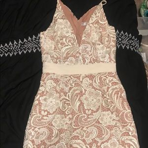 Off White lace & nude mini dress